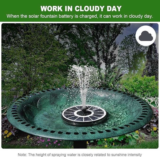Solar Fountain Pump with 2000 mAh Battery Backup Works in Shade, 3.5 W Glass Solar Powered Water Fountain with 7 Nozzles, Floating Solar Fountain for BirdBath, Garden, Outdoor, Patio-White