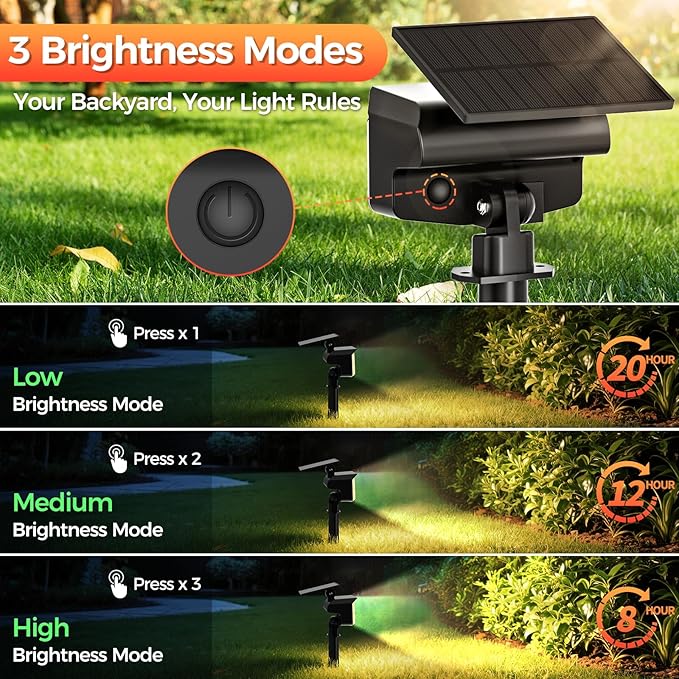 Solar Spot Lights Outdoor, 92 LEDs Landscape Lighting with 3 Lighting Modes and Auto On/Off, IP67 Waterproof Spotlights, Outdoor Solar Lights for Yard Garden, 6 Pack (Warm White)
