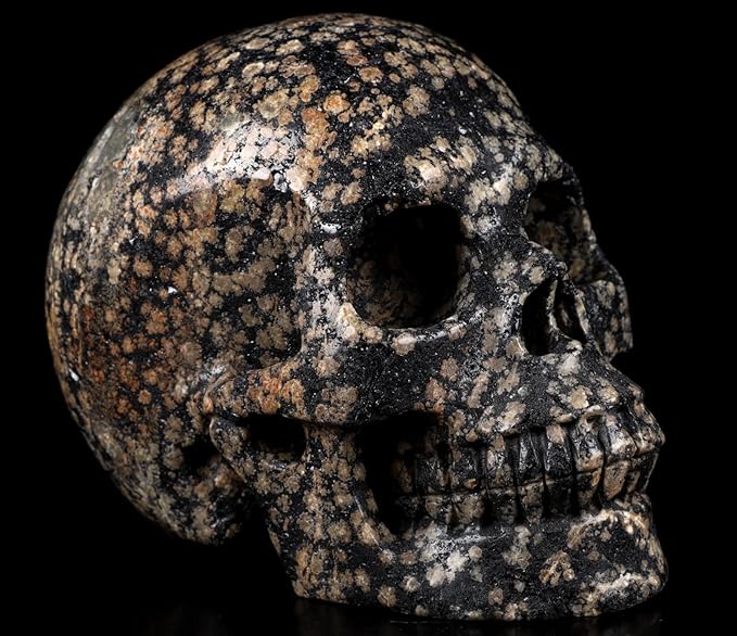 Skullis 5.0" Snowflake Obsidian Carved Crystal Skull, Hand Carved Gemstone Fine Art Sculpture, Reiki Healing Stone Statue.1397 Z8