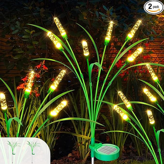 Solar Garden Lights 2 Pack, 16LED Swaying Solar Lights for Mother's Day, 30 Inches Waterproof Garden Solar Lights for Pathway Yard Outdoor Garden Decor, Gardening Gifts, Warm White