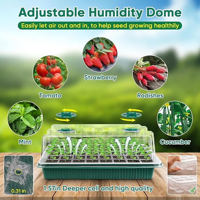 Seed Starter Tray with Grow Light,3 Pack 120 Cells Seedling Tray with Humidity Dome/Indoor Grow Kit for Deep-Rooted Seedlings,Adjustable/Timed Light Plant Starter Set
