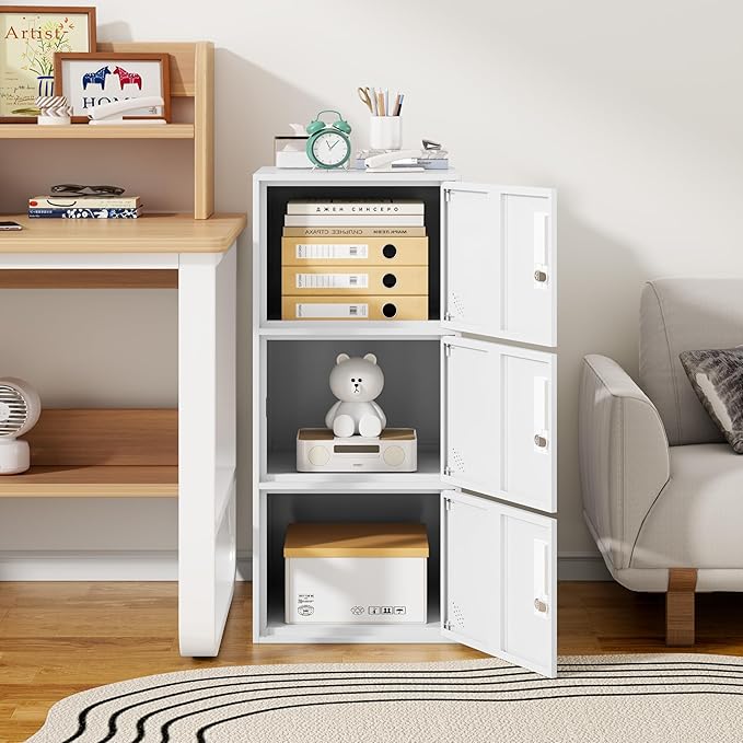 9 Door Metal Storage Locker Cabinet for Office, Home, Gym, School, Steel Cabinet to Storage File, Toys, Shoes and Sports Equipment, Locker Organizer for Gym Office Bedroom (3 Door, White)