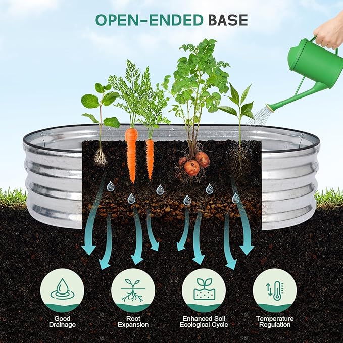 Galvanized Raised Garden Bed Outdoor - 4×2×1ft Planter Raised Beds for Gardening | Oval Metal Garden Planter Box with Safety Edging and Gloves for Vegetables Fruits and Flowers (Silver)