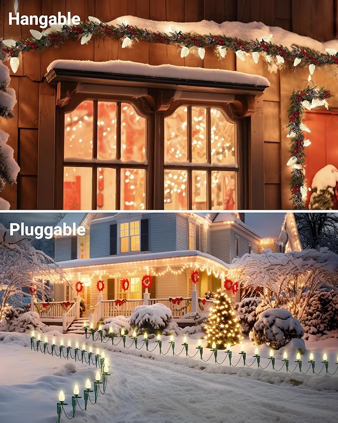 SURAIELEC C9 Christmas Pathway Lights, Walkway Christmas Lights with Warm Bulbs, Total 50 FT 50 LED, Extendable String Lights for Yard, Sidewalk, Driveway Holiday Decor, Waterproof, UL Listed