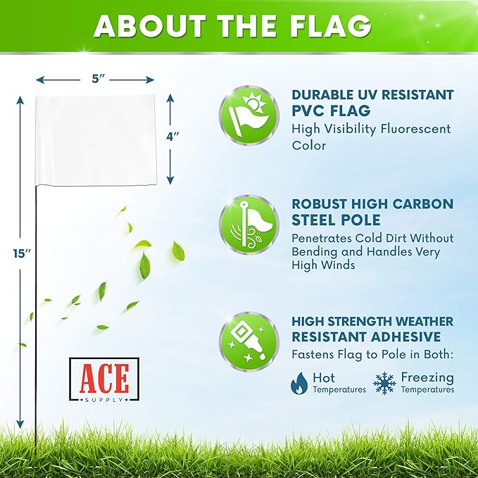 White Marking Flags 1000 Pack - 4x5x15 Inch White Flags for Yard - Markers For Lawn, Irrigation, Landscaping, Survey & Sprinkler Head Marking