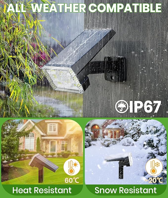 Bright Solar Spot Lights Outdoor, [58 LED/12000K/3 Modes] Solar Lights Outdoor Waterproof IP67, Auto On/Off, 2-in-1 Wall Light Flood Light for Tree Yard Garden Pathway, 2 Pack