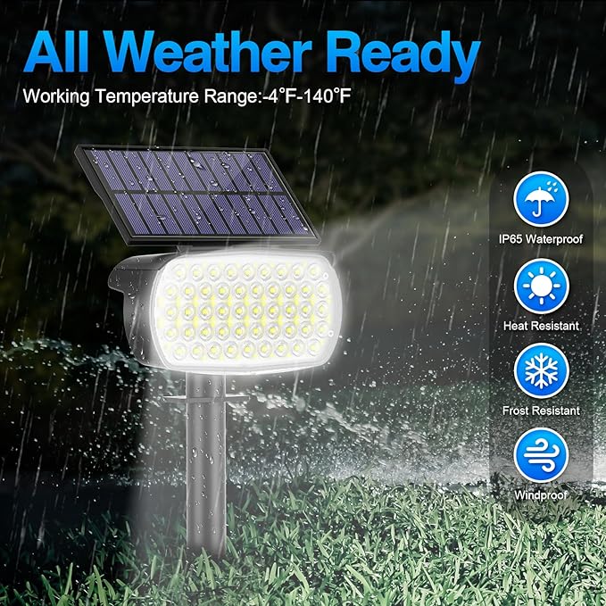 108 LED Solar Spot Lights Outdoor - IP65 Waterproof, 3 Modes Landscape Spotlights with Large Solar Panel - Cool White, 6 Pack