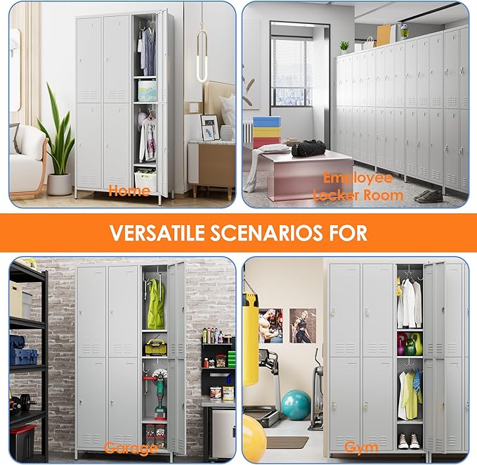 METAN Metal Locker for School Office Gym Bedroom,6 Doors Steel Storage Lockers Cabinet for Employees,Industrial Storage with 1 Shelf,Assembly Required,Light Gray