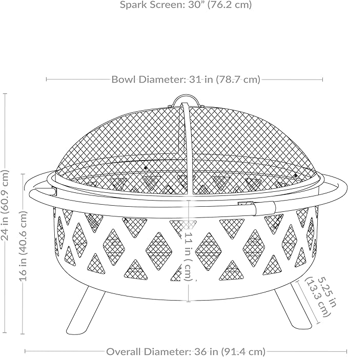 Sunnydaze Crossweave Outdoor Fire Pit - Wood-Burning Fire Pit for Outside with Spark Screen, Poker and Round Cover - 36-Inch - Black
