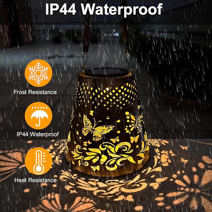 Butterfly Solar Lanterns Outdoor Waterproof, Garden Decor Gifts for Women Mom Grandma Hanging Solar Lights Hollowed-Out Metal Solar Decoration Outside for Patio, Yard, Pathway, Front Porch(1 Pack)