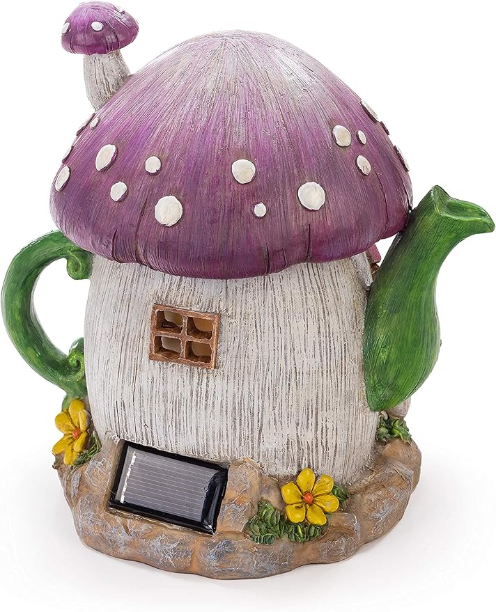 VP Home Mushroom Teapot Solar Light for Home and Outdoor Decor, Mushroom Solar Powered Flickering LED Garden Light, Solar Powered Teapot Backyard Party Decoration Light, Fairy Garden House