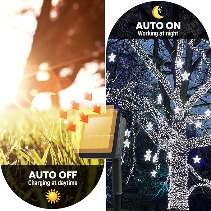 Solar String Lights 2 Pack 100ft Outdoor Waterproof 200 Led Fairy Lights 8 Modes - Ideal for Garden, Courtyards, Trees (Cool White)