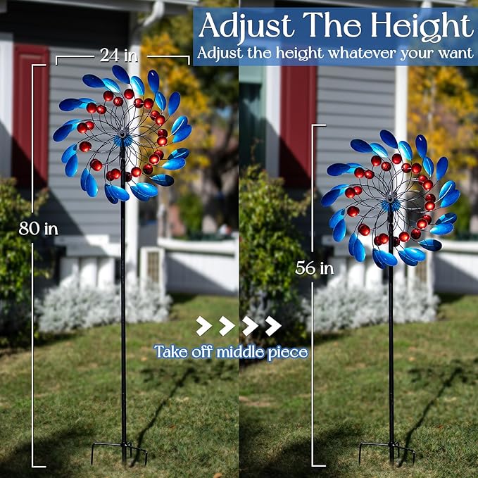 Wind Spinners for Yard and Garden Large - 80 inch Wind Spinners Outdoor Metal Large with Solar LED Light, Wind Sculptures & Spinners Windmills for Birthday Gifts Decorations(24 Diameter)