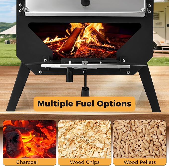Happygrill Pizza Oven Outdoor, 12” Portable Wood-Fired Pizza Stove with Pizza Stone, Pizza Peel & Oxford Cloth Cover, Multi-Fuel Pizza Maker with Stainless Steel Roof for Patio Backyard Camping BBQ