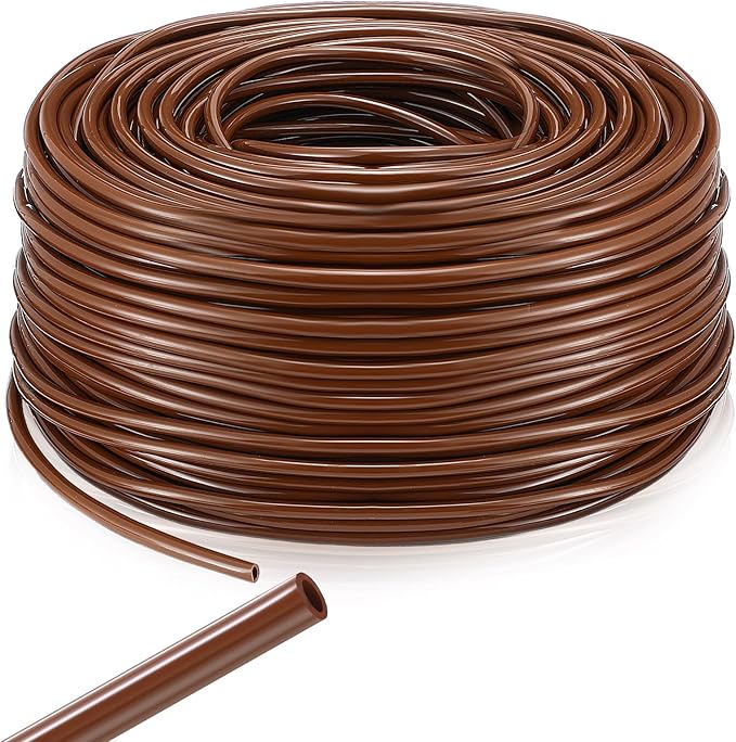 Treela 328 ft Drip Irrigation Hose 1/4 Inch Blank Distribution Tubing Drip Irrigation Tubing Water Hose for Garden Flower Bed Greenhouse Flower Patio Lawn (Brown)