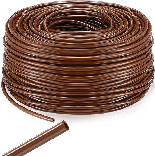 Treela 328 ft Drip Irrigation Hose 1/4 Inch Blank Distribution Tubing Drip Irrigation Tubing Water Hose for Garden Flower Bed Greenhouse Flower Patio Lawn (Brown)
