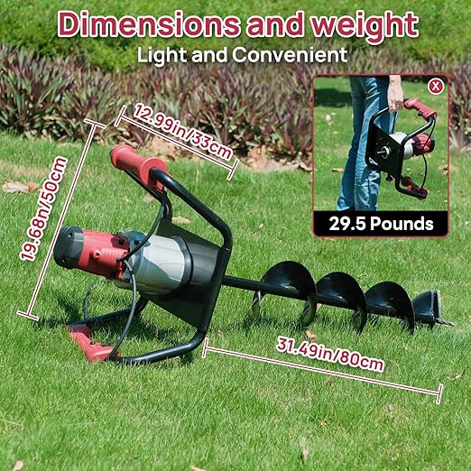 DC HOUSE 1500W Electric Post Hole Digger Earth Auger Hole Digger Auger Digging Tools with 6" Digging and Extension Rods for Farmland Garden Plant