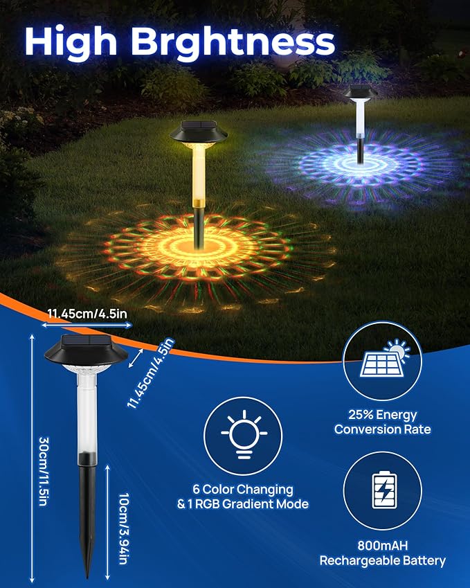 Color Changing Solar Pathway Lights - 6 Pack IP68 Waterproof Outdoor Solar Lights with 7 RGB Lighting Modes for Yard, Garden, Walkway, Pathway, Backyard, Lawn, Landscape Decoration