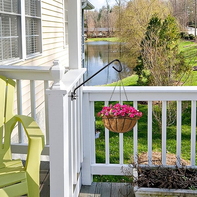 2 Packs 11 inches Fence Deck Hook Rail Hook Hanging Hook Mounting Kit Heavy Duty Bird Feeder Hook Decorative Hook Hanger for Bird Feeders Planters Suet Baskets Lanterns on Balcony Porch Railing Fence