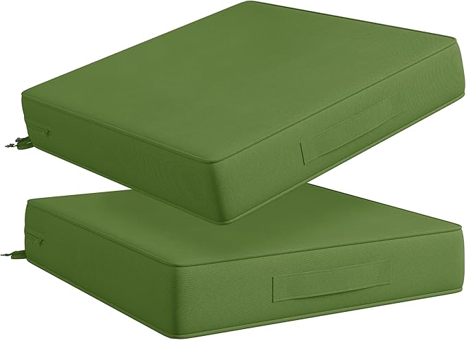 Codi Patio Chair Cushions 19x19 Inch, Waterproof Seat Cushion for Outdoor Furniture with Handles & Adjustable Straps, Fade Resistant - Set of 2, Green