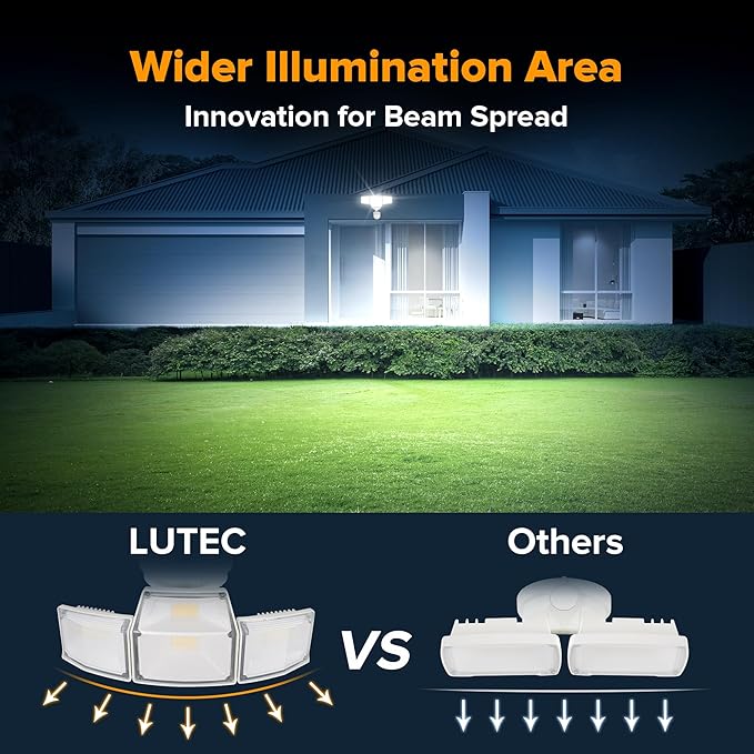 LUTEC 80W 9000LM LED Security Lights Motion Sensor Outdoor Lights, 4 Head LED Flood Light Outdoor 5000K Daylight, IP65 Waterproof, Motion Detected Light for Outside, Garage, Yard - 2 Pack (White)