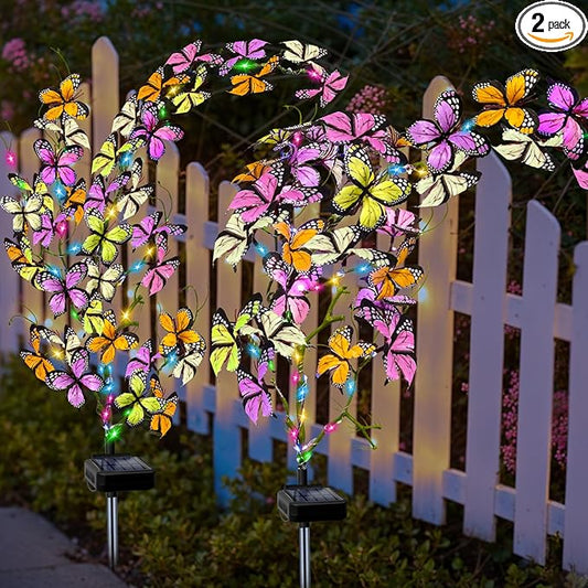 Solar Garden Lights Outdoor, 2 Pack New Sunflower Light for Outside, Solar Willow Vine Light with 46 LED Sunflowers, Waterproof Decor for Yard, Patio, Pathway, Gardening Gifts (2Pack Butterfly)