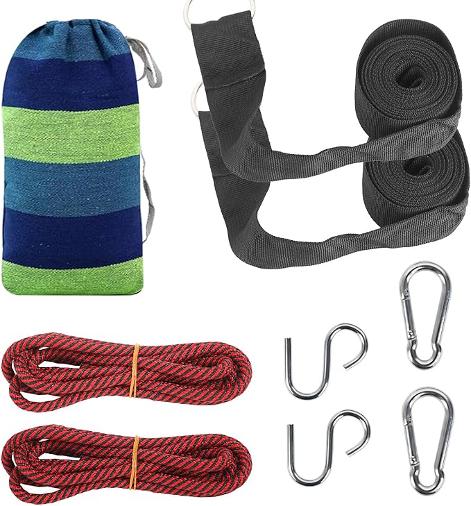 Durable Hammocks 660 Lbs Capacity, Camping Essentials Hiking Gear Accessories Max 2 X Tree Straps & Carabiners & Duckbilled Buckle & Thicker Rope & Portable Carrying Bag Included (Blue)