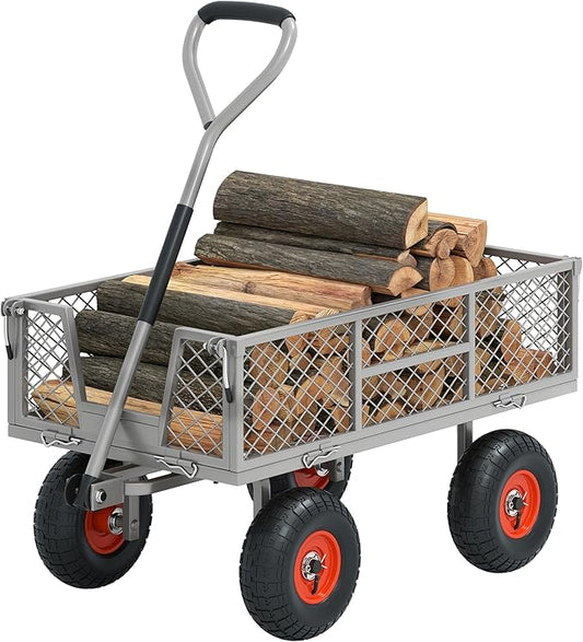 Heavy Duty 900 lbs Capacity Mesh Steel Garden Cart - 10" Pneumatic Tires, 180° Rotating Handle, Removable Sides, 4 CU'FT Utility Wagon for Yard & Garden