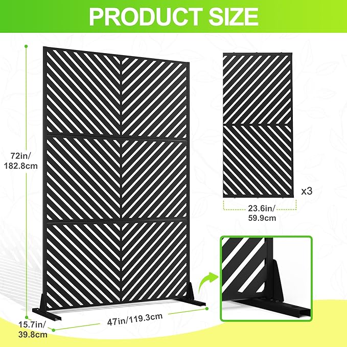 Outdoor Privacy Screen,72" H×47" W Metal Privacy Screen, Freestanding Privacy Fence Panels for Patio