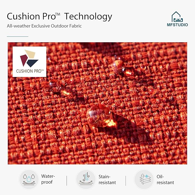 MFSTUDIO 5 PCS Outdoor Patio Furniture Set, Metal Outdoor Conversation Set, Rattan Wicker Patio Sectional Sofa Set with 2 x Fixed Single Sofa, 2-Seat and 3-Seat Sofa, 1 x Coffee Table, Red