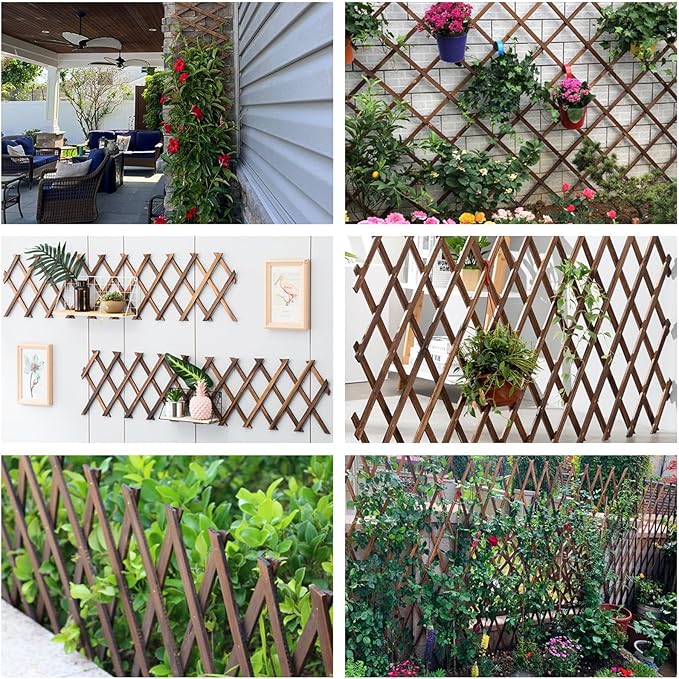 2 PCS Expandable Garden Trellis, 12" x 75" Wooden Lattice Fence Wall Panel Stretchable Decorative Fences Lattice Trellis for Climbing Plants Outdoor Ivy Vine Rose Clematis Garden Patio Room Decor (2)