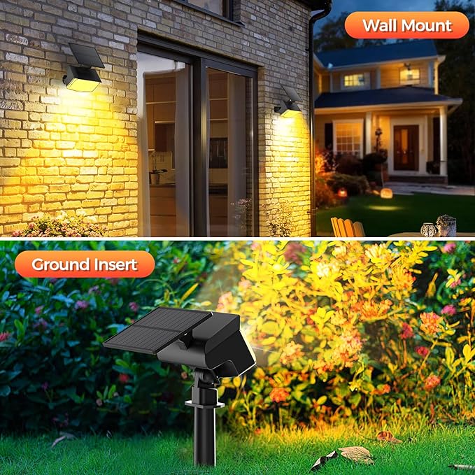 Solar Spot Lights Outdoor, 92 LEDs Landscape Lighting with 3 Lighting Modes and Auto On/Off, IP67 Waterproof Spotlights, Outdoor Solar Lights for Yard Garden, 6 Pack (Warm White)