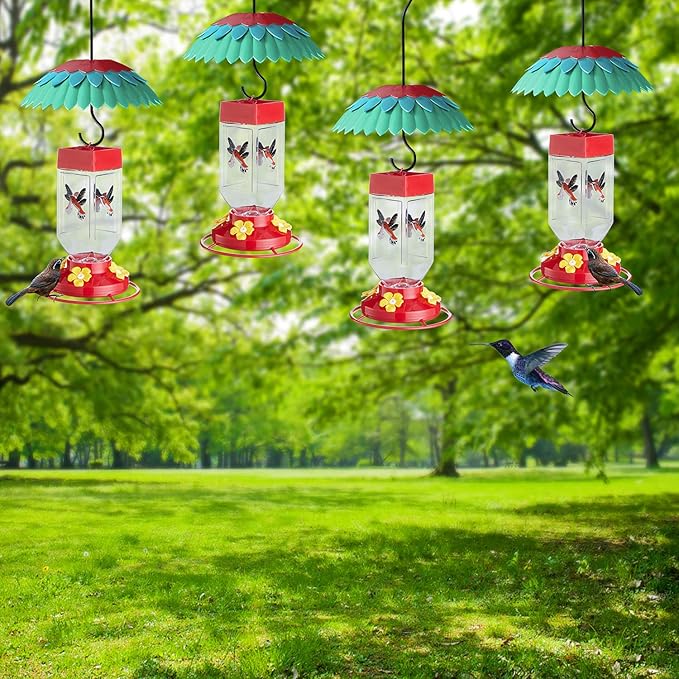 8" Nectar Defender for Hummingbird Feeder with Ant Guard, Skaithee Bird Feeder Baffle with Ant Moat & Rain Guard & Shepherd Hooks, Bright Colors Attract More Humming & Wild Birds (Green 8 inches)