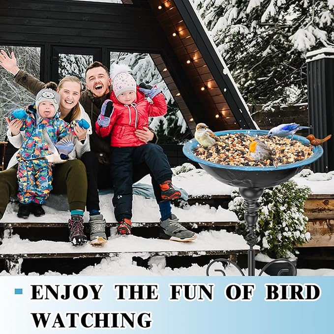 35.4" Tall Bird Bath for Outside, Vintage Metal Birdbaths Bowl with 5 Prong Bases for Outdoors, Freestanding Birdfeeder with Hummingbird Carving for Garden Yard Lawn Decor (Retro Blue)