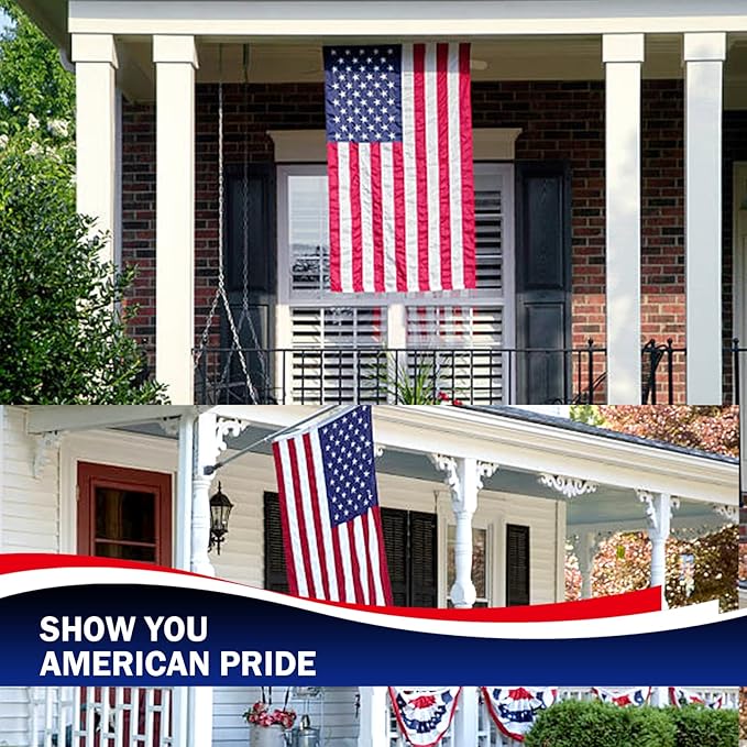 Homissor American Flag 10x15 for Outside US Flags Outdoor Heavy Duty United State USA Flag Embroidered Stars for All Weather High Wind Sewn Stripes With Brass Grommets