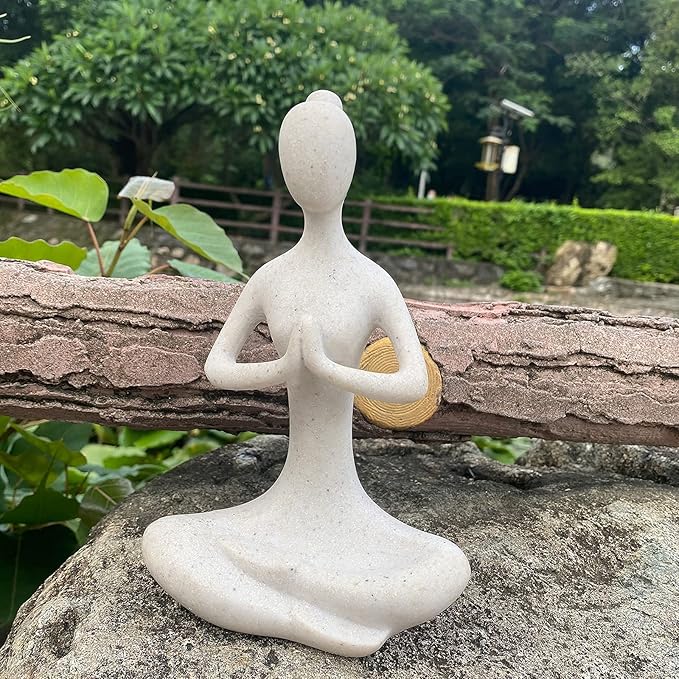 Yoga Figure Figurine Ornament for Home, Zen Buddhist Namaste Yoga Statue Sculpture Indoor & Outdoor Decor for Birthday Mothers Day