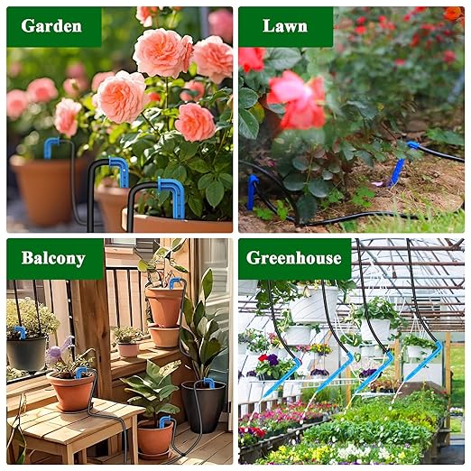 Automatic Irrigation Accessories Contain 10 Meter Irrigation Hose,10 Irrigation Drippers,10 Tees and Filter for Garden Plant Irrigation,Expansion Irrigation Kits for Solar Irrigation System