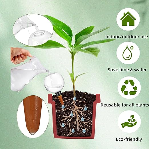 2 Pack Self Watering Globes for Indoor & Outdoor Plants – 17oz Automatic Watering Bulbs for Houseplants –Slow Release Control Water Dripper for Plants – Plant Watering Devices While Away