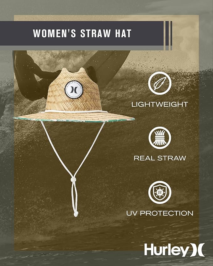 Hurley Women's Straw Hats - Real Straw Hat Medium Brim and Adjustable Chin Strap