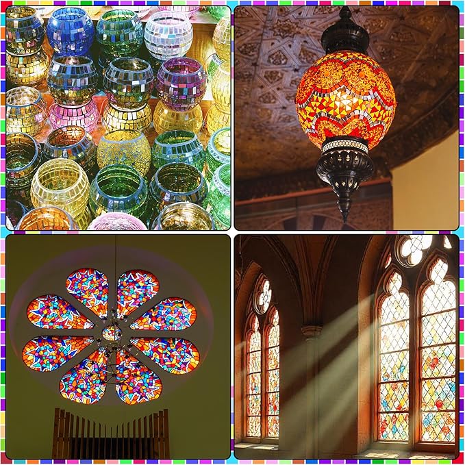 2400 Pcs Mosaic Tiles, Glass Mosaic Tiles for Crafts Bulk, Assorted Color Stained Mosaic Glass Pieces, Mosaic Supplies for Home Decoration, Art Crafts, DIY Projects, Transparent