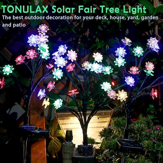 TONULAX Solar Garden Lights - Upgraded Landscape Tree Lights with Larger Solar Capacity, Decorative Light Outdoor for Pathway, Patio, Front Yard Decoration(4 Pack)
