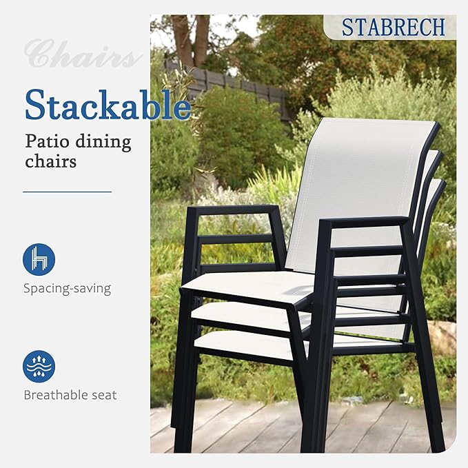 Outdoor Patio Chairs Set of 8, Oyster Beige Stackable Outdoor Chairs, Lightweight Patio Set with High Back, Metal Dining Chair for Lawn, Garden, Yard and Deck