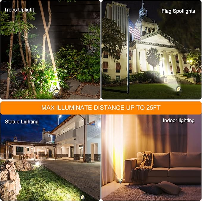 SUNLONG Solar Spotlights Outdoor Waterproof Bright Solar Wall Lights Led Security Flood Light Solar Powered for Flag Patio Front Door Driveways-Automatically Activates at Dusk to Dawn (Warm White)