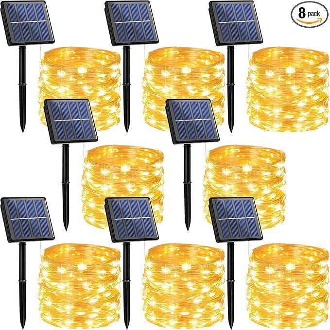 Beieverluck 8 Pack Solar Fairy Lights Outdoor Waterproof 264FT 800 LED Solar String Lights Outside with 8 Modes for Tree Garden Wedding Party Decor, Warm White