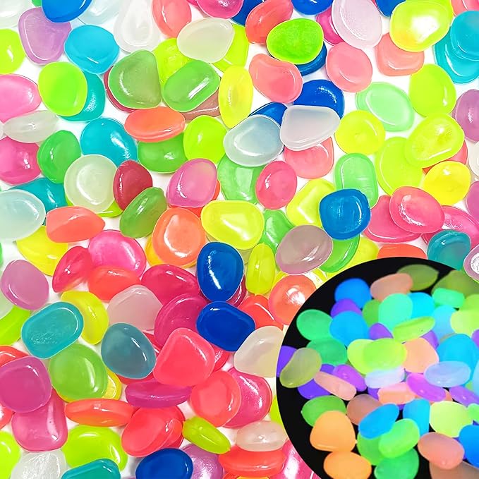 Glow in The Dark Fish Tank Rocks,Glowing Rocks Stones Resin Glow in Dark Pebbles for Outdoor Garden, Fish Tank, Aquarium, Landscaping,Driveway Decoration,Multi 2.2 Lb
