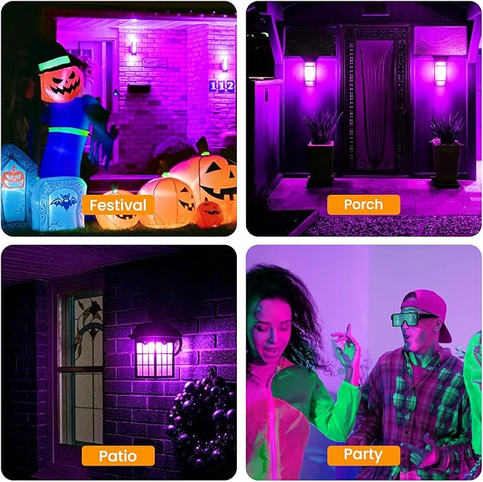 Hompavo 【Upgraded LED Flame Light Bulbs, 3 Modes Flickering Light Bulbs, E12 Chandelier Base Candle Fire Light Bulb for Halloween Christmas Party Porch Indoor & Outdoor Home Decoration, Purple 6 Pack