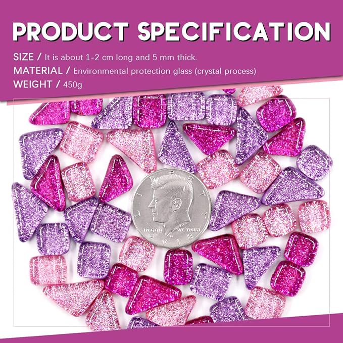 Swpeet 1 Pound Mixed Colors Shine Crystal Series Mosaic Tiles Assortment Kit, Square and Triangle Genuine Mosaic Tiles Glitter Crystal Mosaic Perfect for Home Decoration Crafts - Mosaic Tiles H