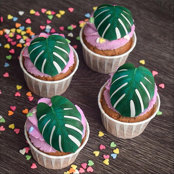 Sugar Robot - Edible Monstera Leaves Decor - Small Size - Edible leaves for cake decorating - Premium Crafted - Made in the USA Cake -Set of 24 (Monstera Leaf)