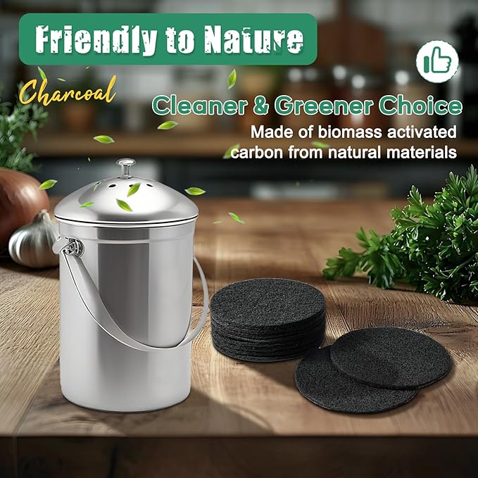 7.25 Inch Charcoal Filters for 10 Pack Kitchen Countertop Compost Bins - Extra Thick 0.3" for Longer Lasting Activated Carbon