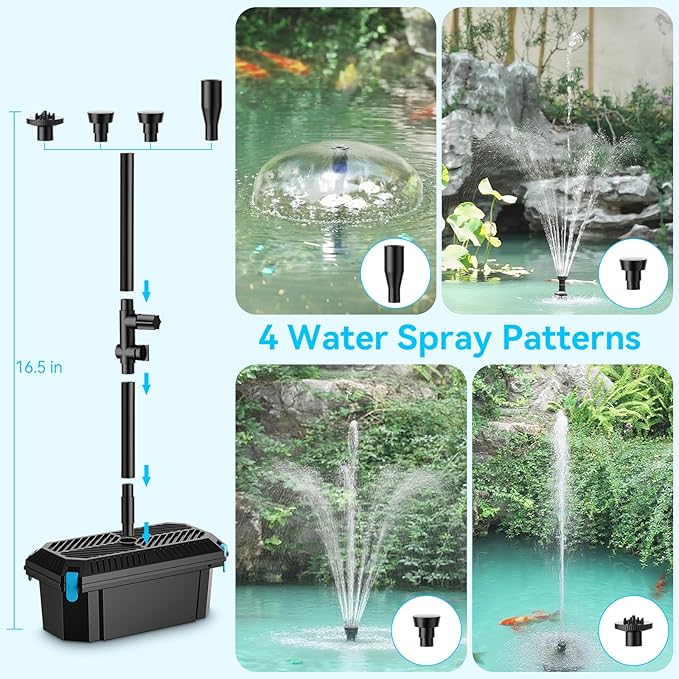 POPOSOAP Solar Water Pump with Pond Filter, 25W Solar Pond Filter with Fountain Pump Water Flow Adjustable, Pond Filter with Tubing for Outdoor Ponds Fish Tank Pool Garden Water Feature Waterfall